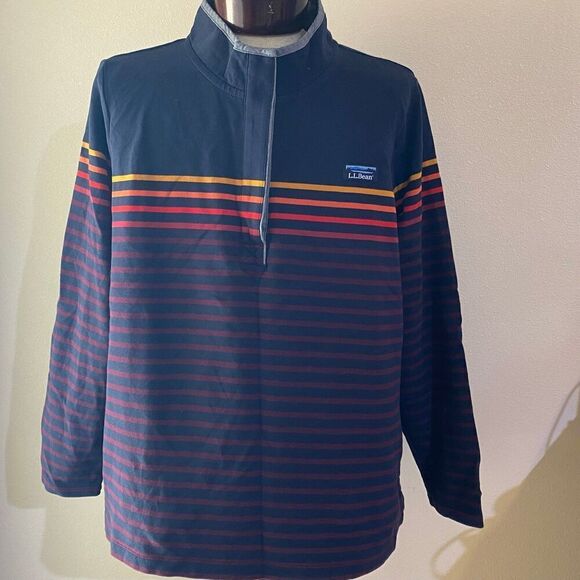 L.L. BEAN Rainbow Striped Button Mock Neck Long Sleeve Shirt Men's Size 3XL - Picture 1 of 9